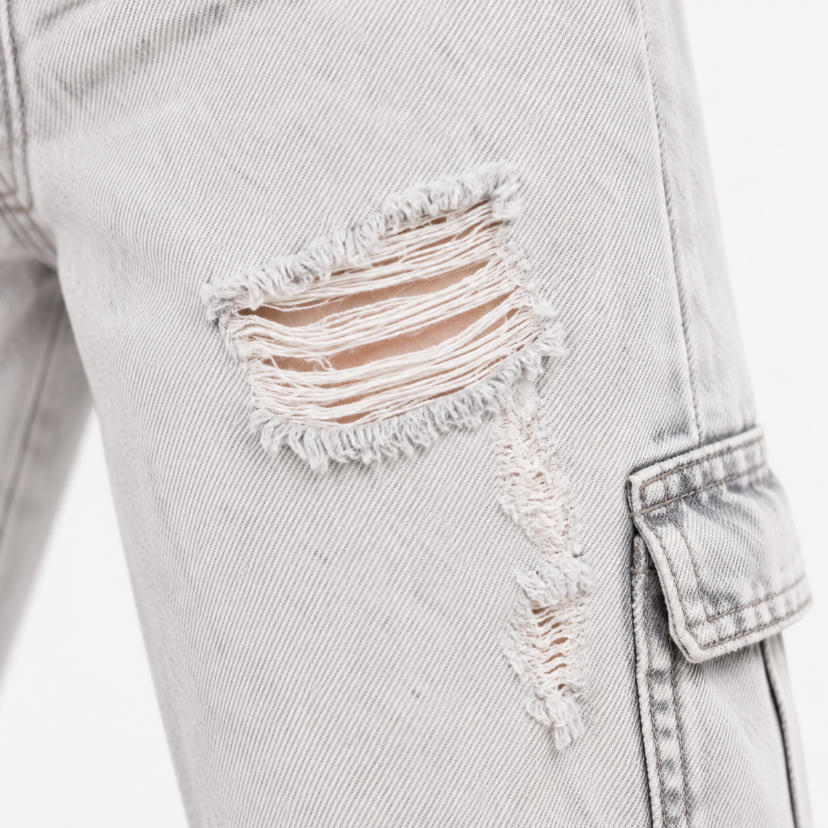 Zara Distressed Denim Cargo Dungarees – Light Wash