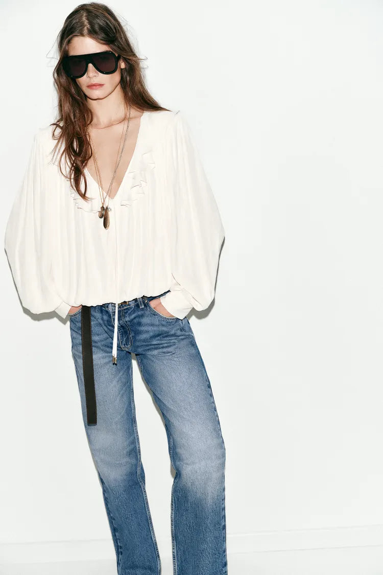 [B1] SATIN BLOUSE WITH SHOULDER PADS