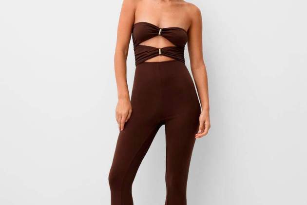 [X2] STRAPLESS JUMPSUIT FEATURING RHINESTONE HEART DETAILS CUT-OUTS