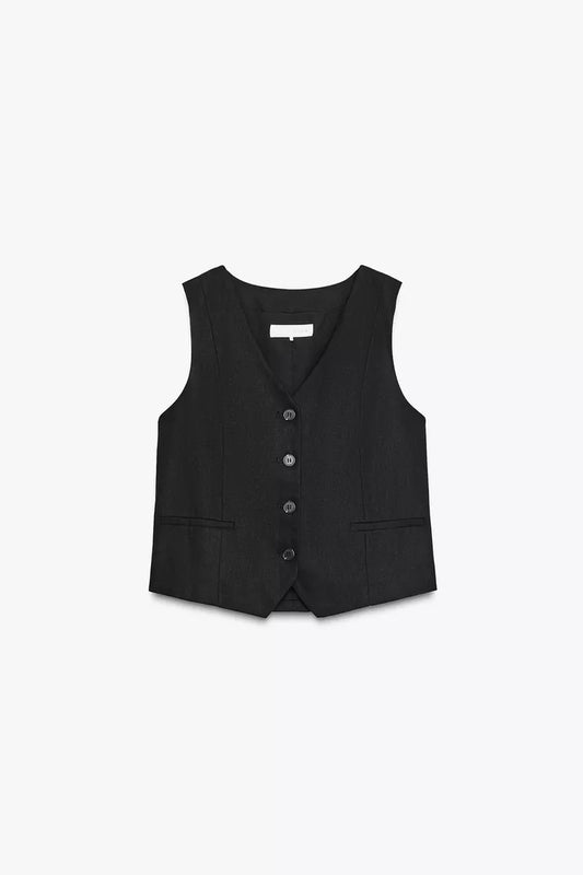 LINEN BLEND BUTTONED WAISTCOAT