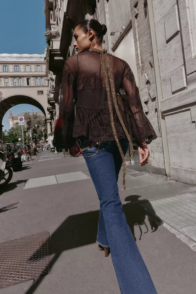 TULLE EMBROIDERED LACE BLOUSE