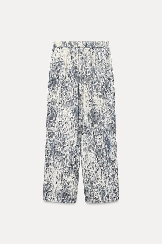 Pantalon wide leg à imprimé animalier