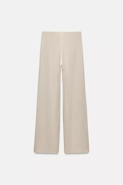 Wide-leg ribbed pants
