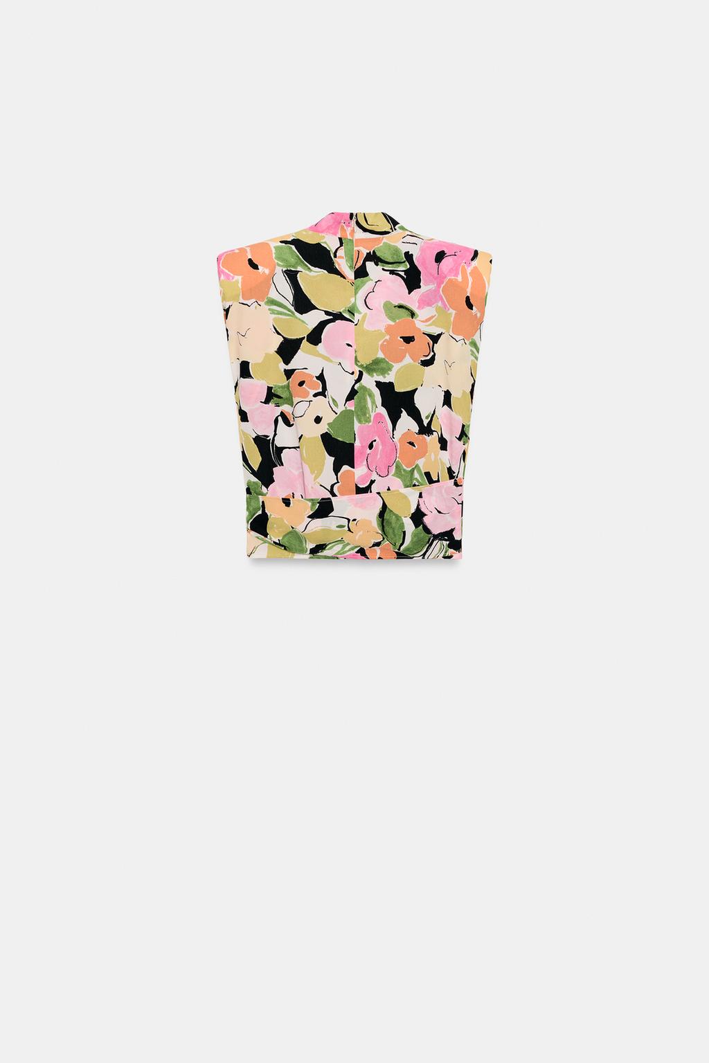 [A5] FLORAL PRINT TOP FEATURES SHOULDER PADS