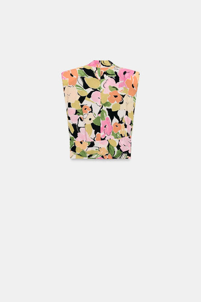 [A5] floral print top features shoulder pads
