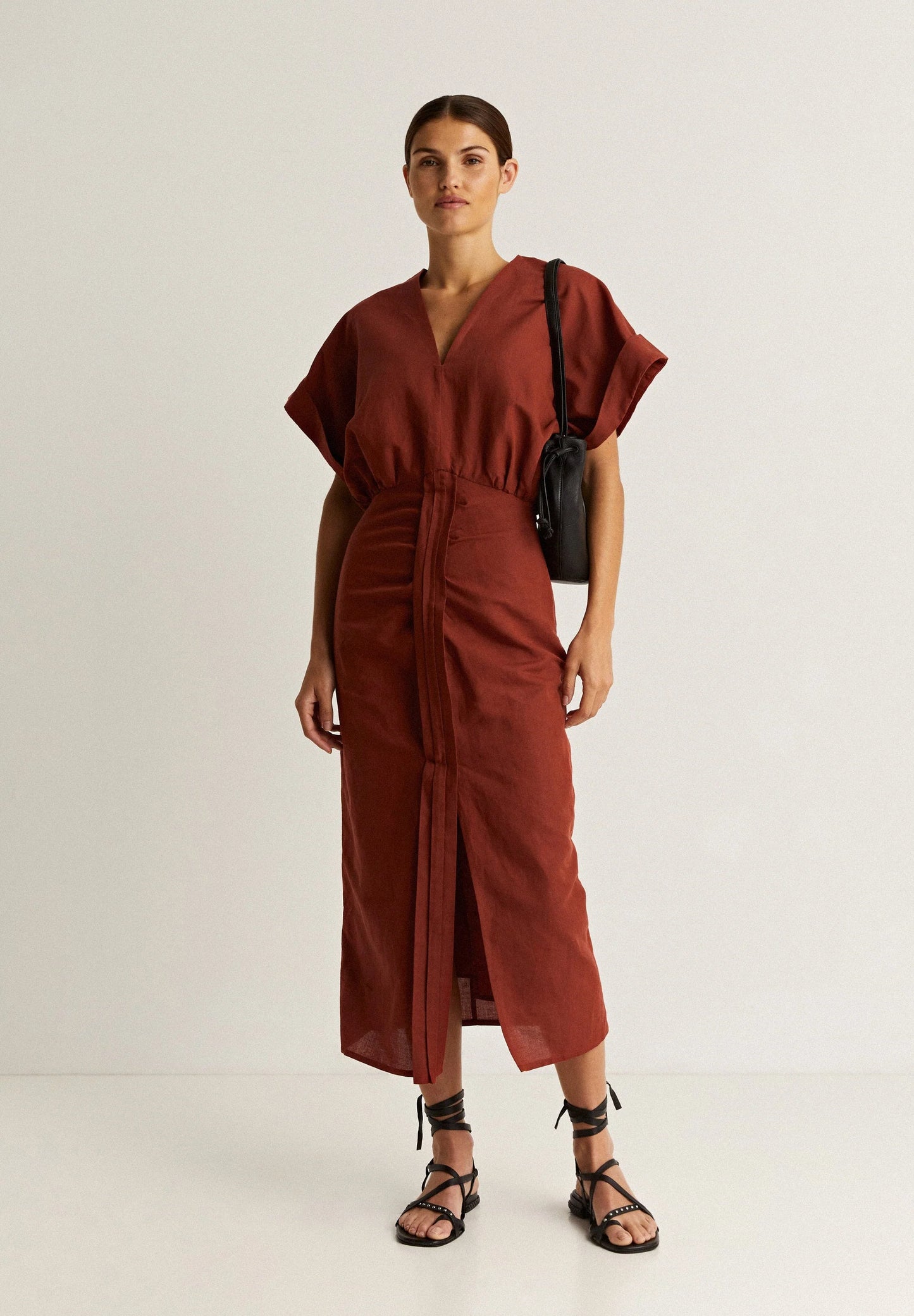 [X2] LINEN DRESS WITH GATHERS
