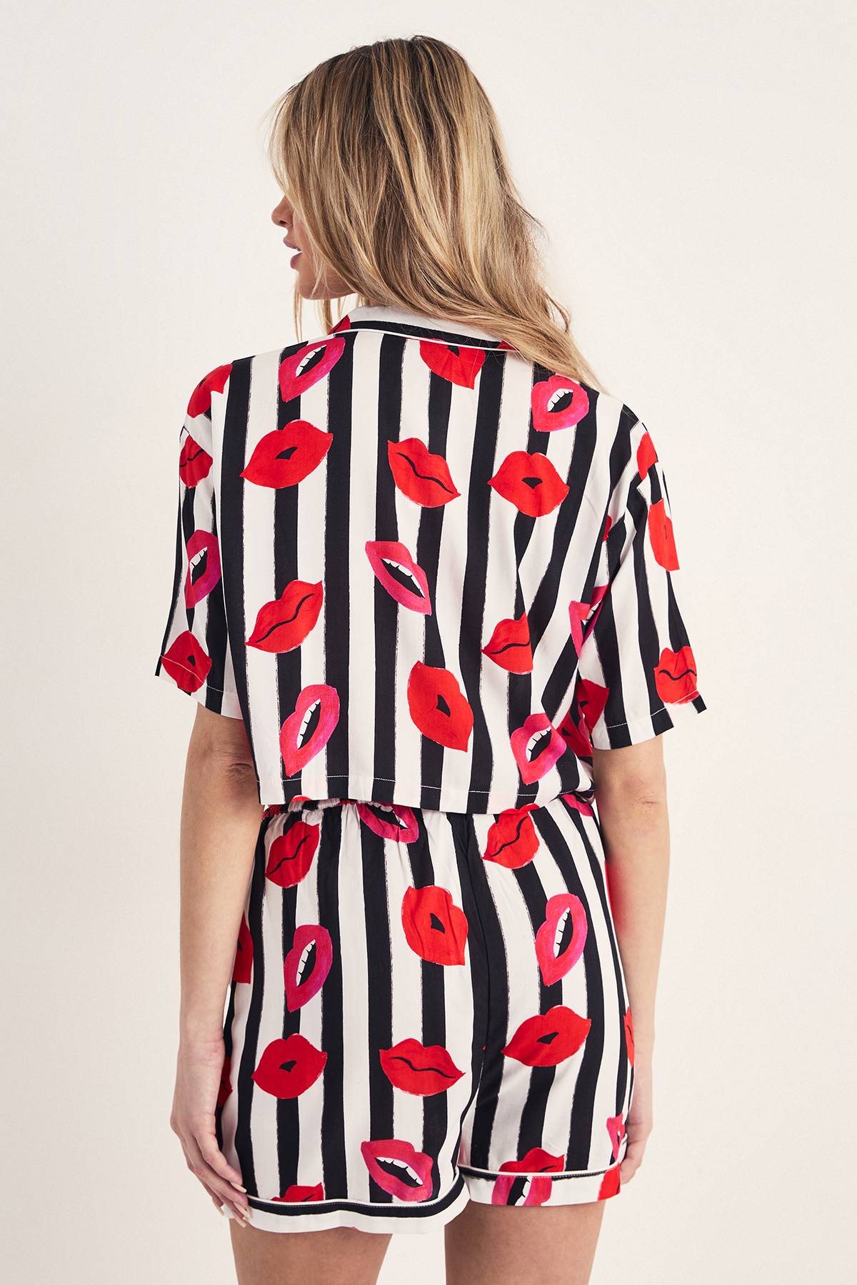 [E1] LIPS PRINT PAJAMA SHORTS SET