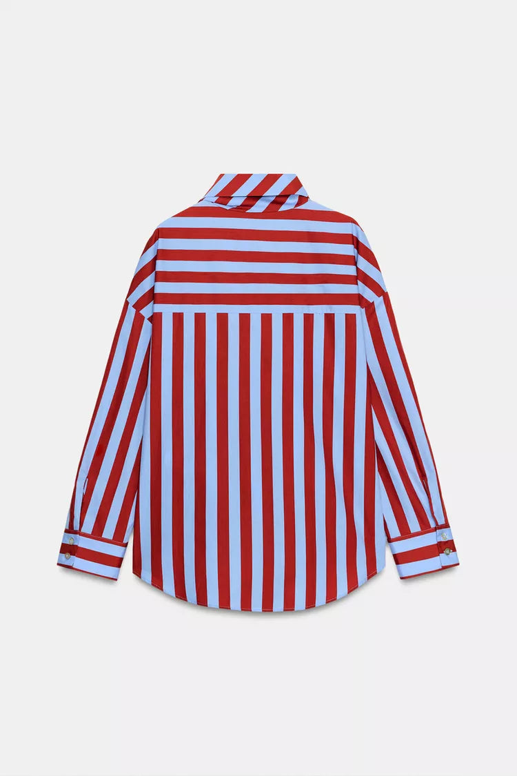 Striped Shirt with a prominent bow neck detail