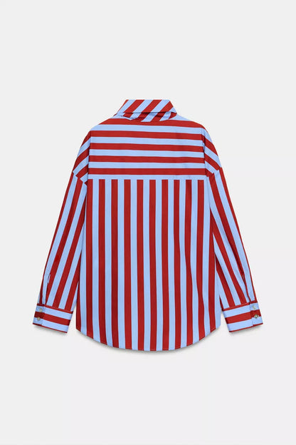 Striped Shirt with a prominent bow neck detail