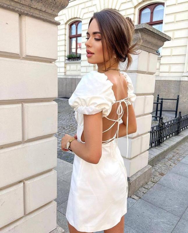 PUFF SLEEVE BACKLESS MINI DRESS | WHITE