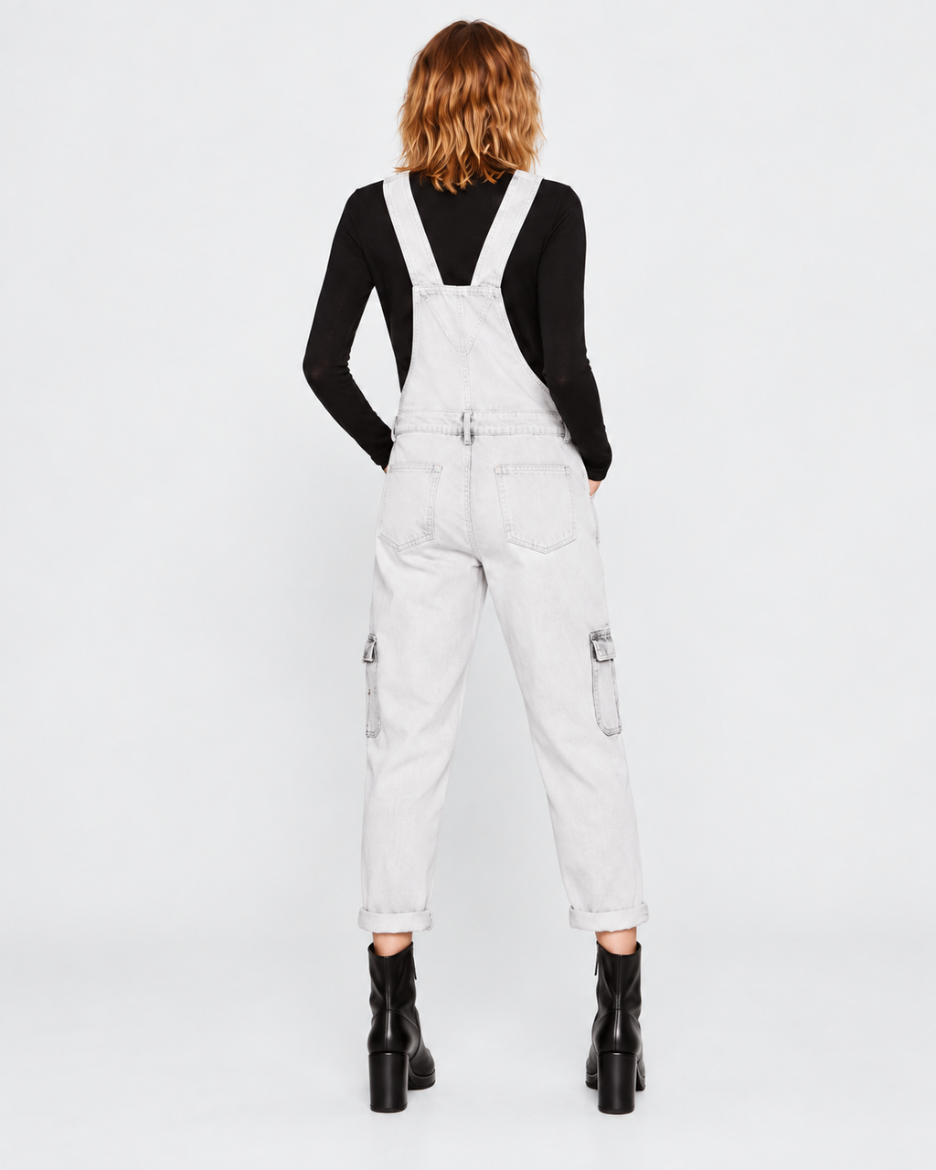 Zara Distressed Denim Cargo Dungarees – Light Wash
