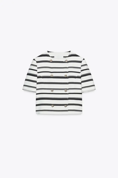 STRIPED SHORT-SLEEVE TOP WITH DECORATIVE BUTTONS