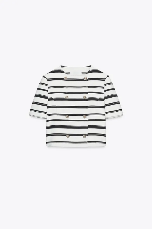STRIPED SHORT-SLEEVE TOP WITH DECORATIVE BUTTONS