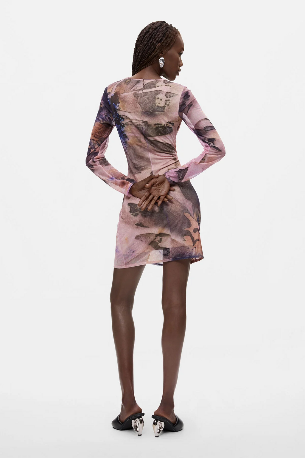[E1] PRINTED LONG-SLEEVE DRESS