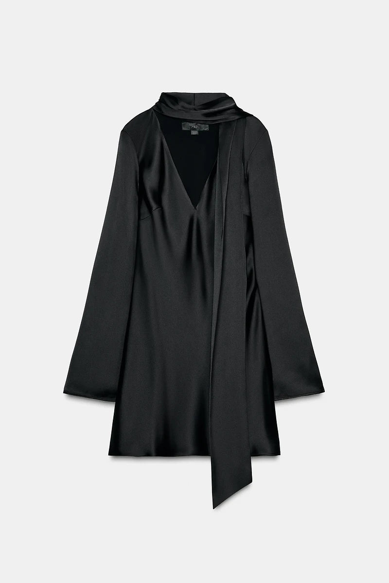 [E5] SATIN EFFET SCARF DRESS
