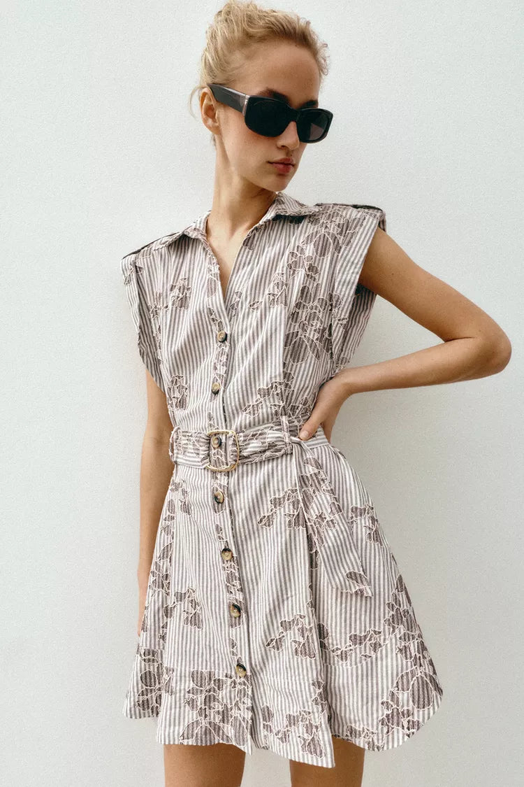 [B6] EMBROIDERED SEQUIN BELTED DRESS