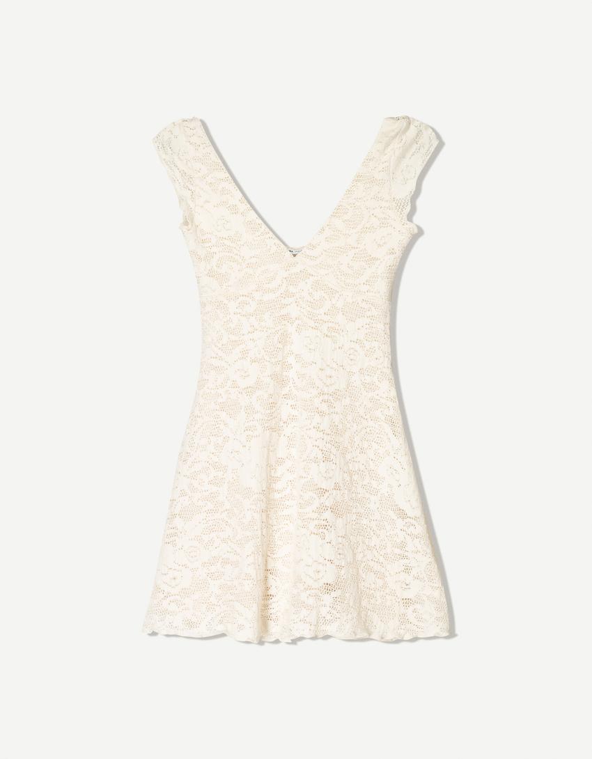 Bershka crochet mini dress in ecru