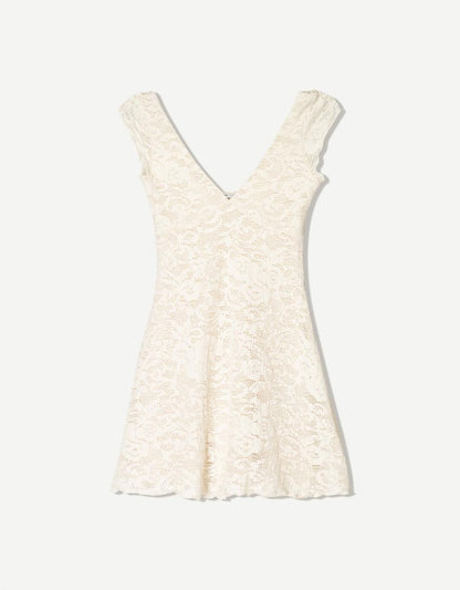 Bershka crochet mini dress in ecru