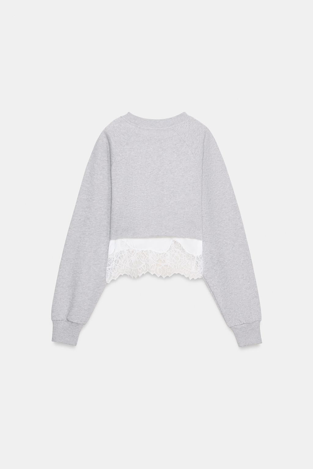 TWO-TONE LACE CROP SWEATSHIRT