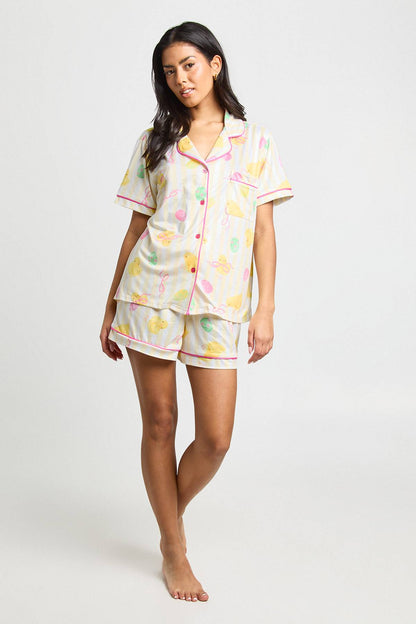 Easter Chick Print Short Sleeve Shirt & Short Pyjama Set