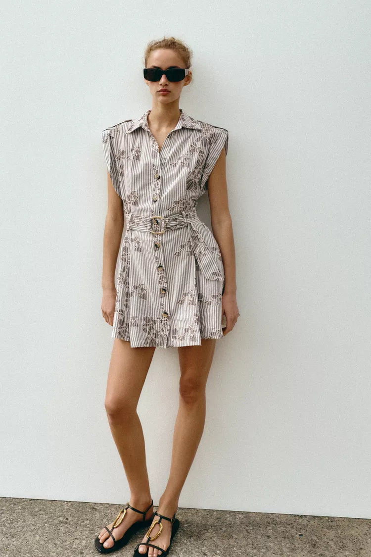 [B6] EMBROIDERED SEQUIN BELTED DRESS