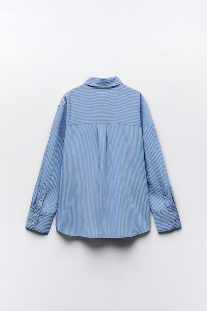 [A2] Striped shirt with floral embroidery