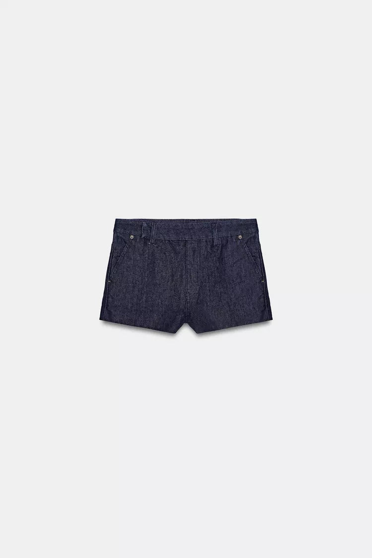 [X6] TRF MID-WAIST DENIM SHORTS