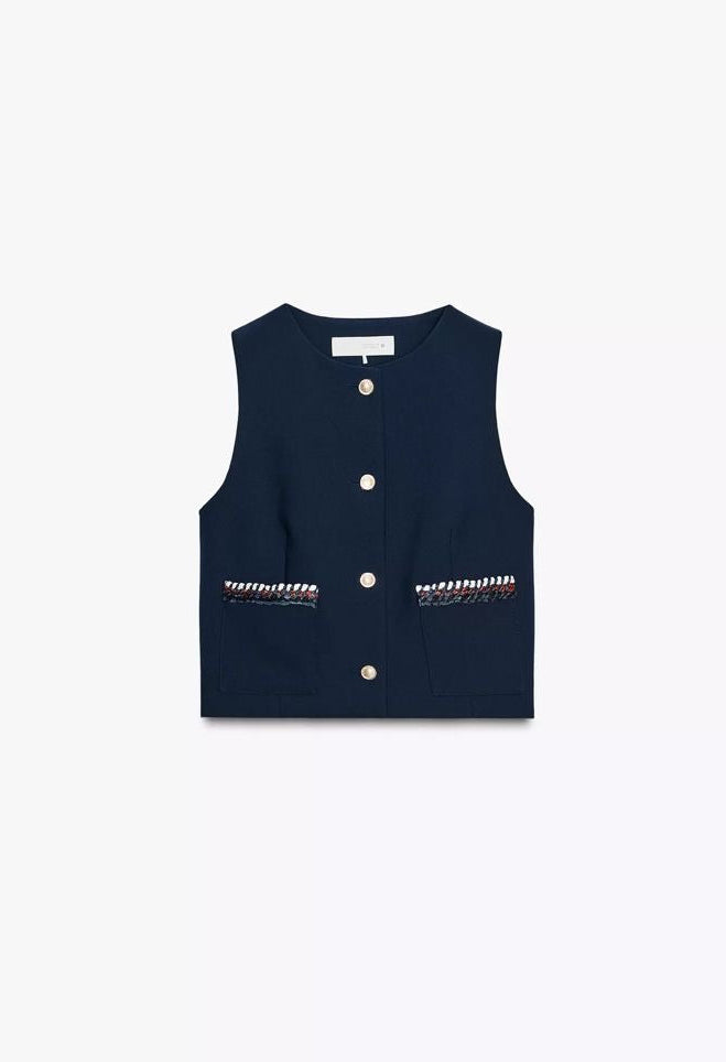 [E4] ZARA SLEEVELESS CROPPED VEST WITH DECORATIVE TRIM