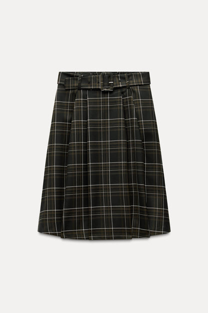 [A4] checkered midi skirt