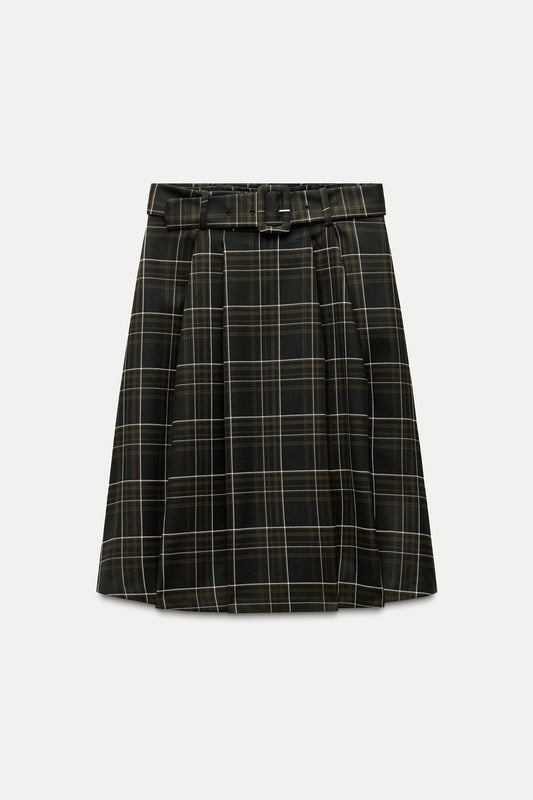 [A4] checkered midi skirt