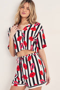 [E1] LIPS PRINT PAJAMA SHORTS SET