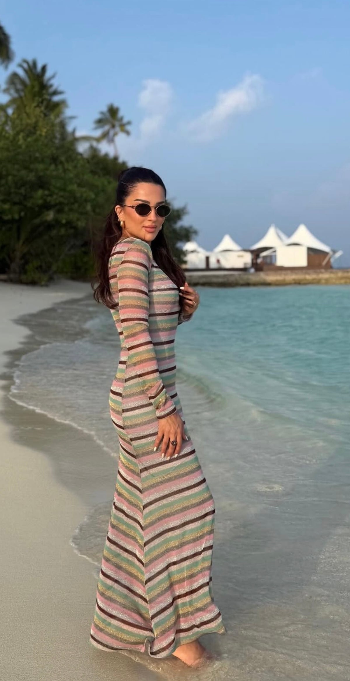 [E1] MULTICOLOUR STRIPED LONG SLEEVE MAXI DRESS