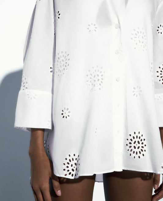 Chemise blanche structurée ajourée — Edition Premium