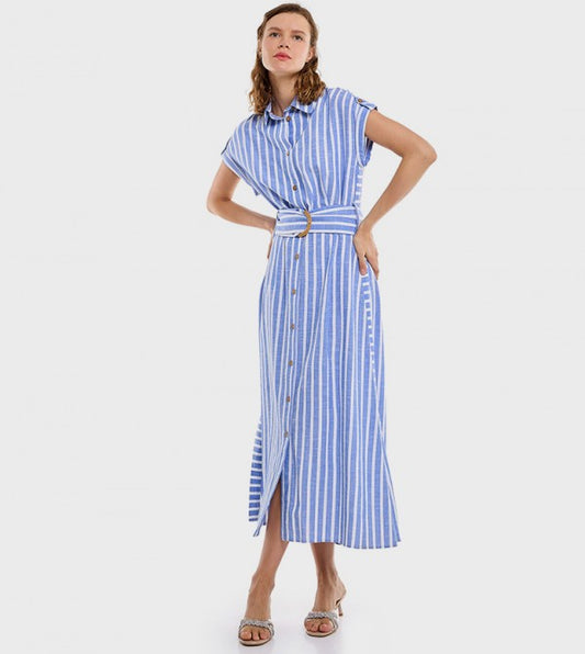 Striped Button-Down Midi Dress