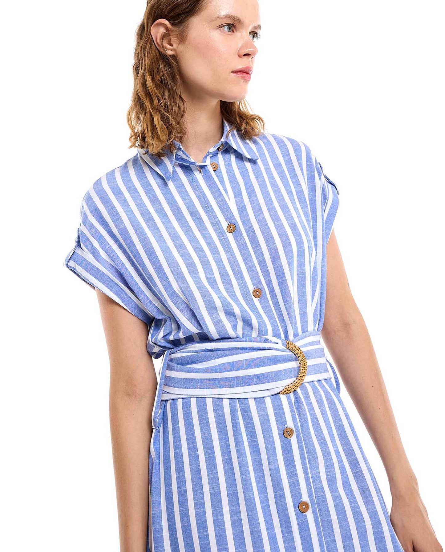 Striped Button-Down Midi Dress