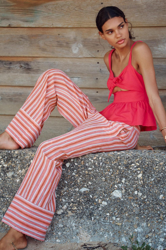RUSTIC WIDE LEG STRIPED TROUSERS