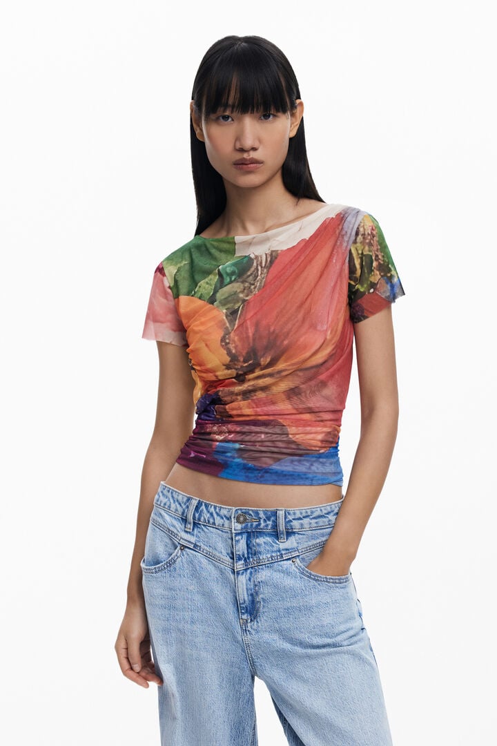 DRAPPED CHIFFON T-SHIRT