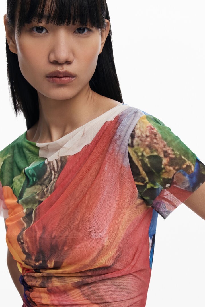 DRAPPED CHIFFON T-SHIRT