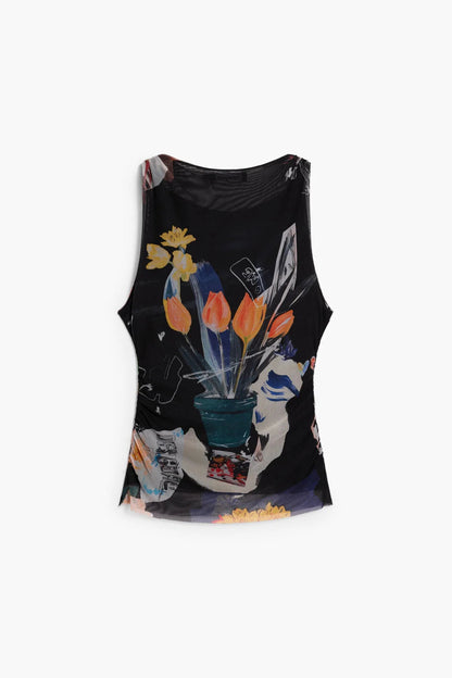MESH T-SHIRT WITH FLOWERS
