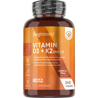 Vitamin D3 and K2 (MK7) Tablets | 4000IU + 125µg 365 Tablets