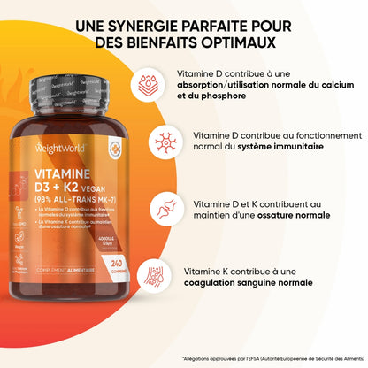 Vitamin D3 and K2 (MK7) Tablets | 4000IU + 125µg 365 Tablets