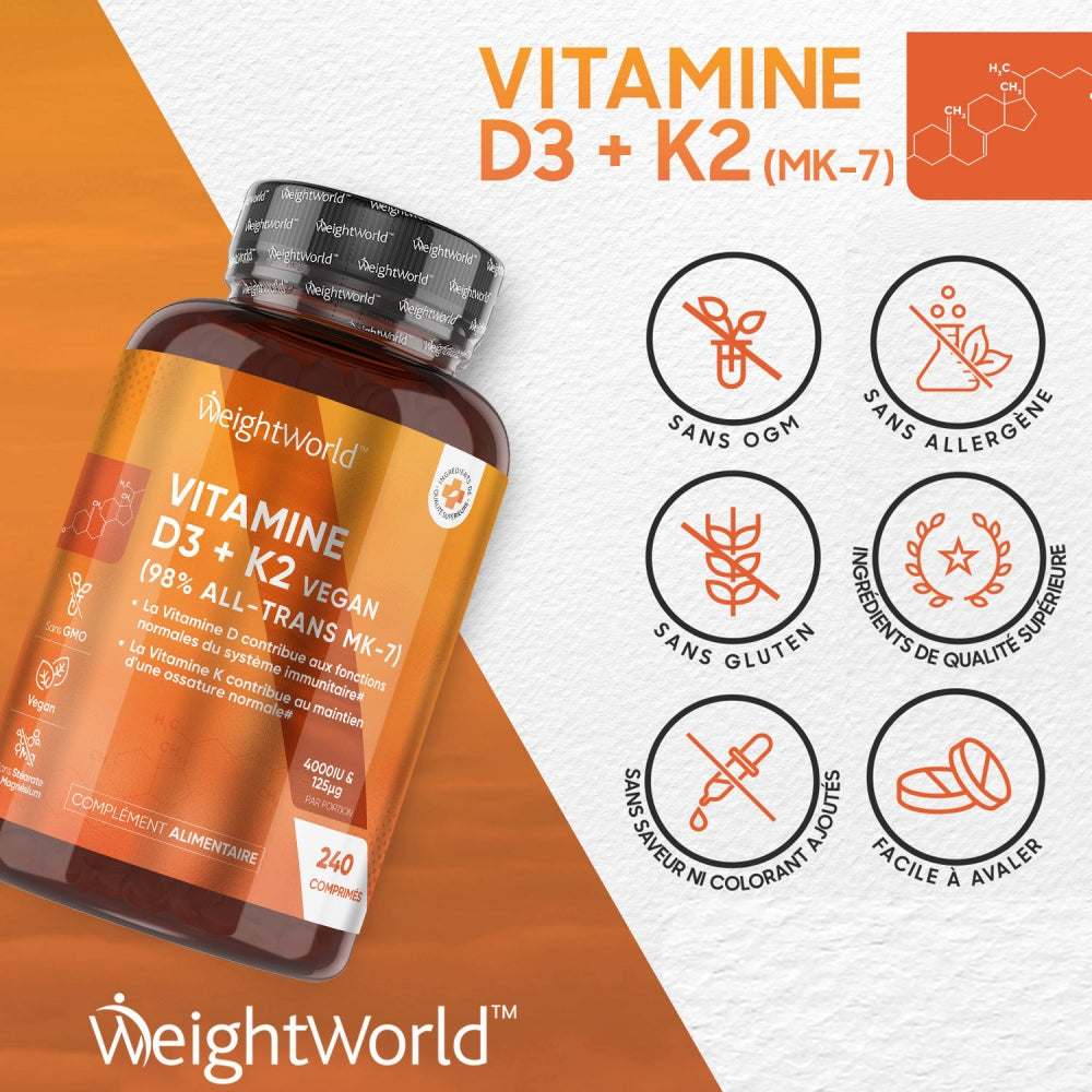 Vitamin D3 and K2 (MK7) Tablets | 4000IU + 125µg 365 Tablets