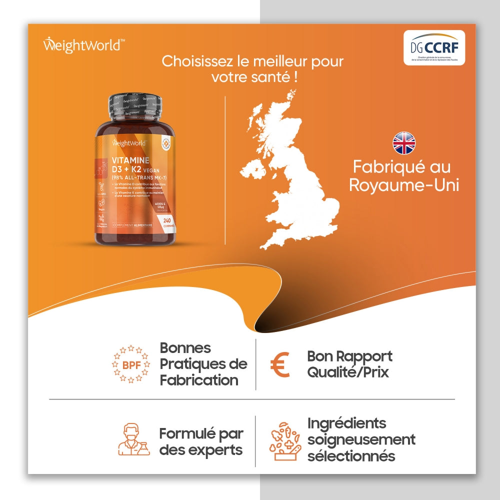 Vitamin D3 and K2 (MK7) Tablets | 4000IU + 125µg 365 Tablets