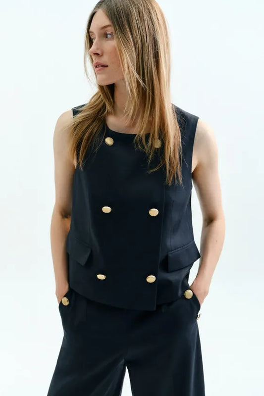GOLD BUTTON CROPPED VEST – ELEGANT STRUCTURE