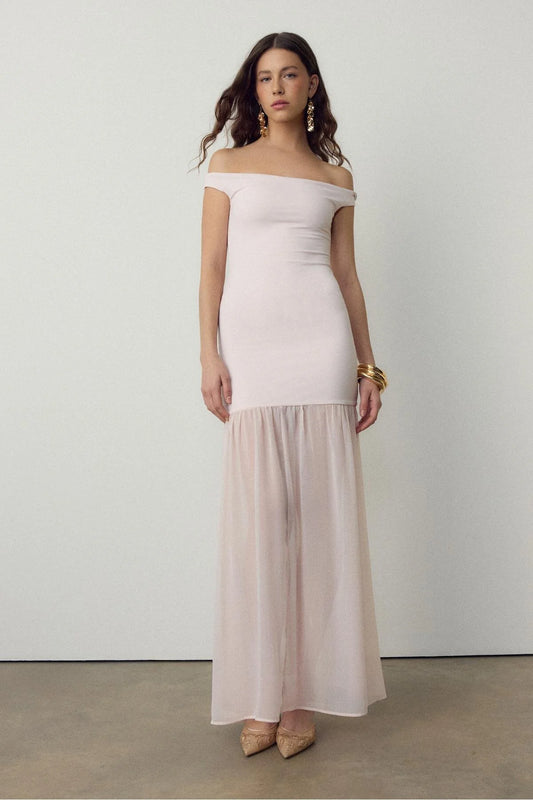 Two materials tulle pink dress