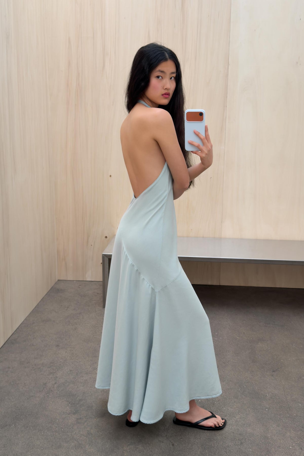 FLOWY HALTER MIDI DRESS