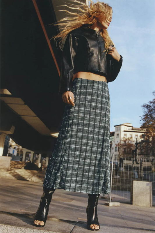 CHECK PRINT MIDI SKIRT
