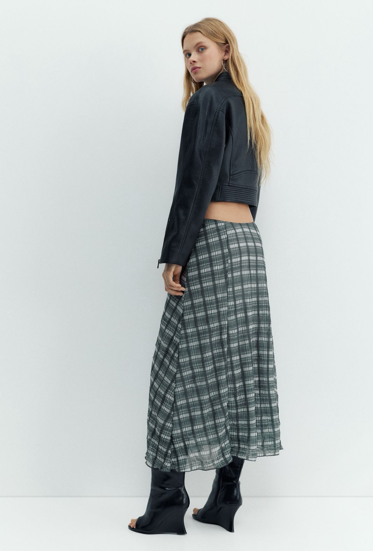 CHECK PRINT MIDI SKIRT