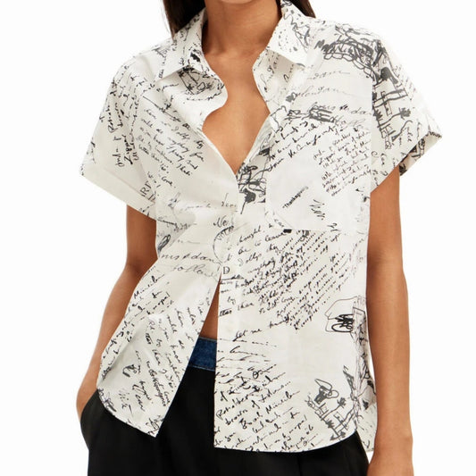 Desigual button down shirt medium texts graphic print