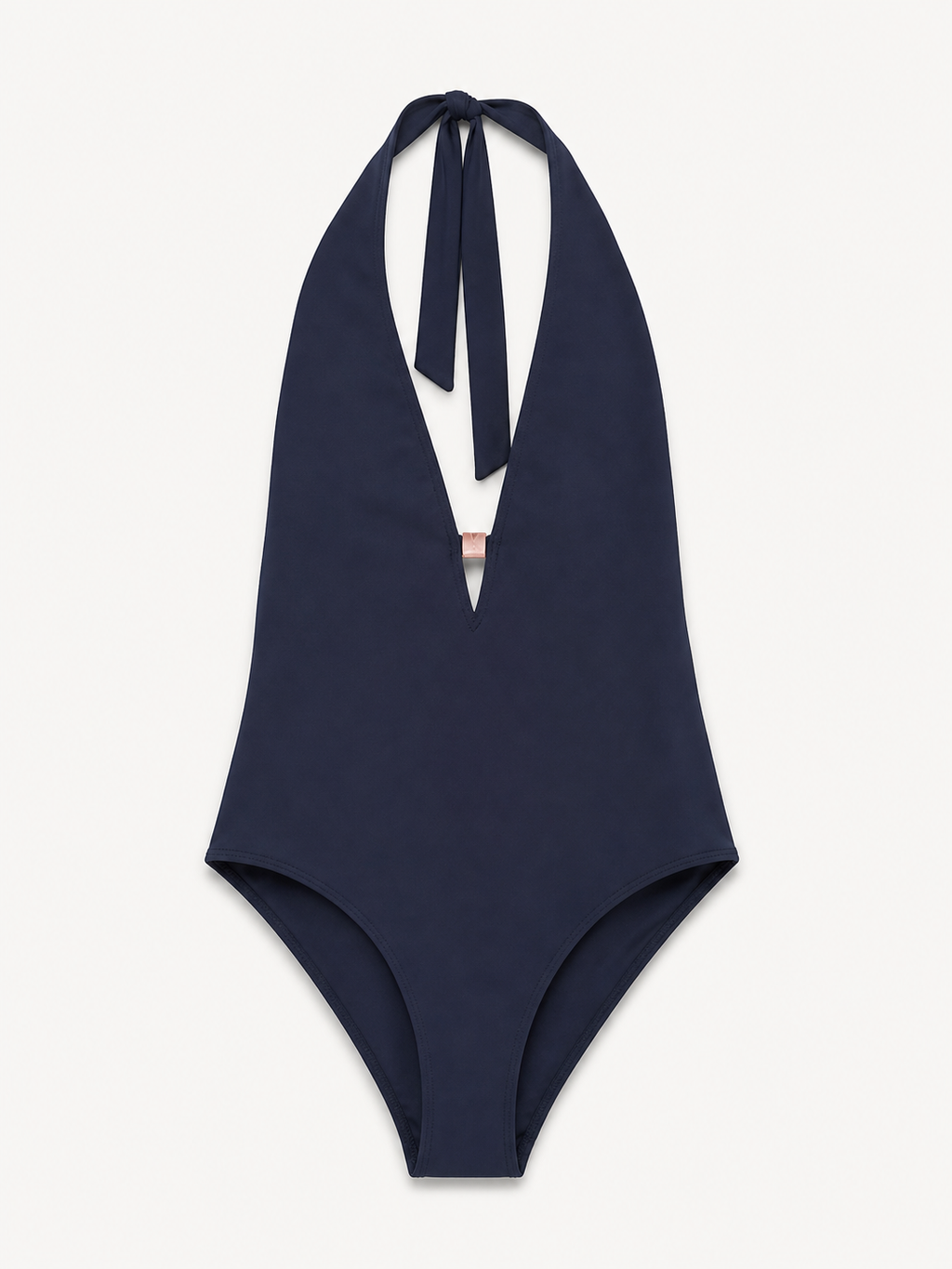 Navy Halterneck Plunge One-Piece Swimsuit with Back Bow, view 4 of 5